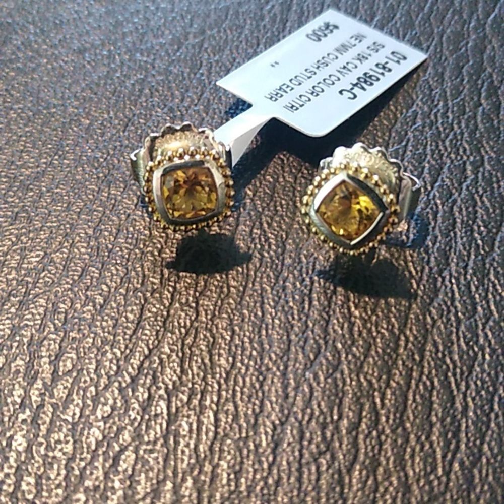 Lagos Sterling Silver and 18k Gold Caviar Citrine Stud Earrings